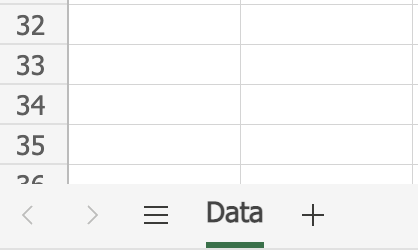 The sheet tab bar at the foot of a workbook, showing a sheet named Data