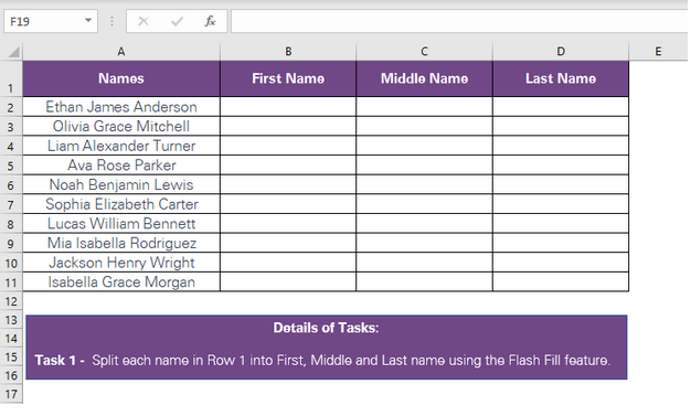 List of names in Excel