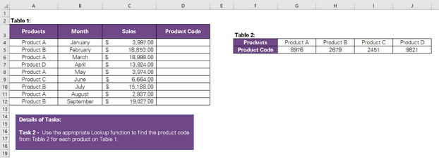 List of products in Excel